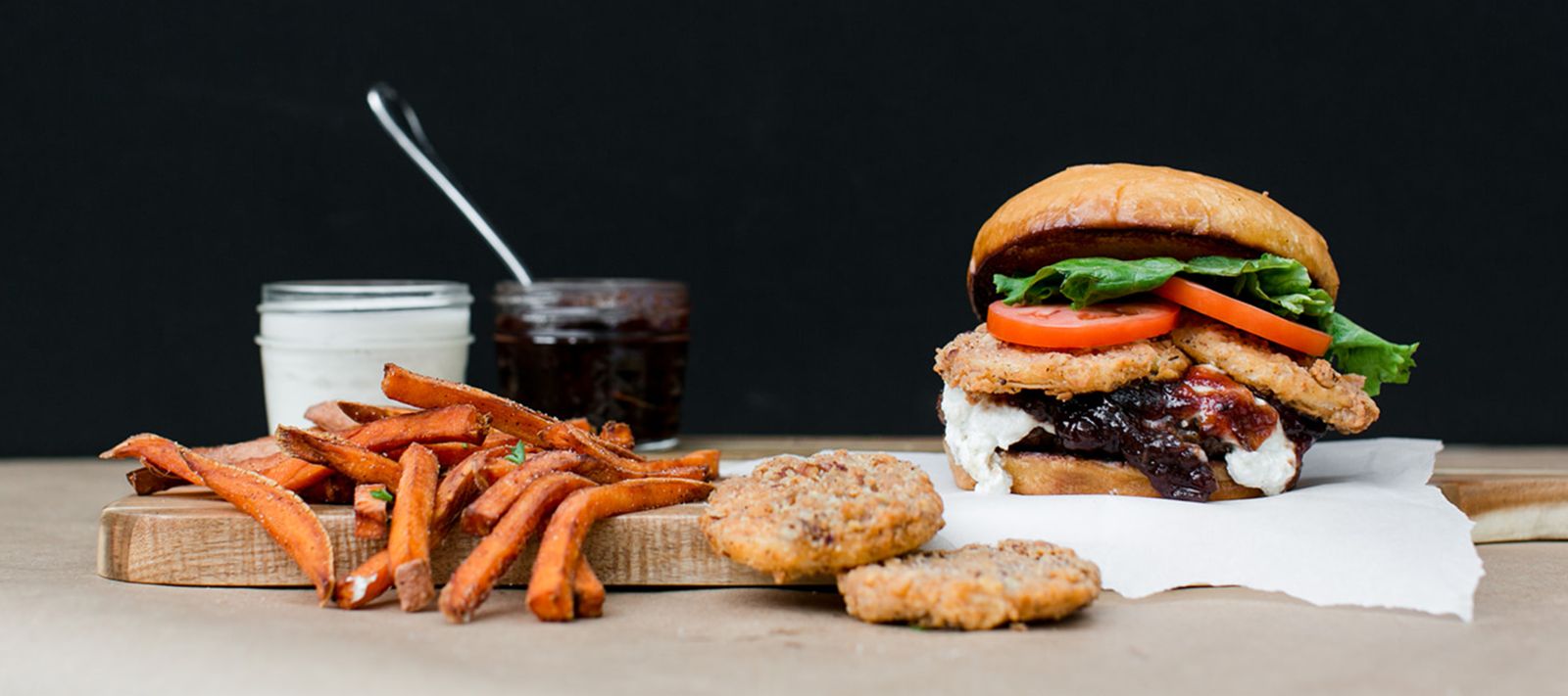 Muscadine Jam Burger and Pecan Crusted Squash Chips