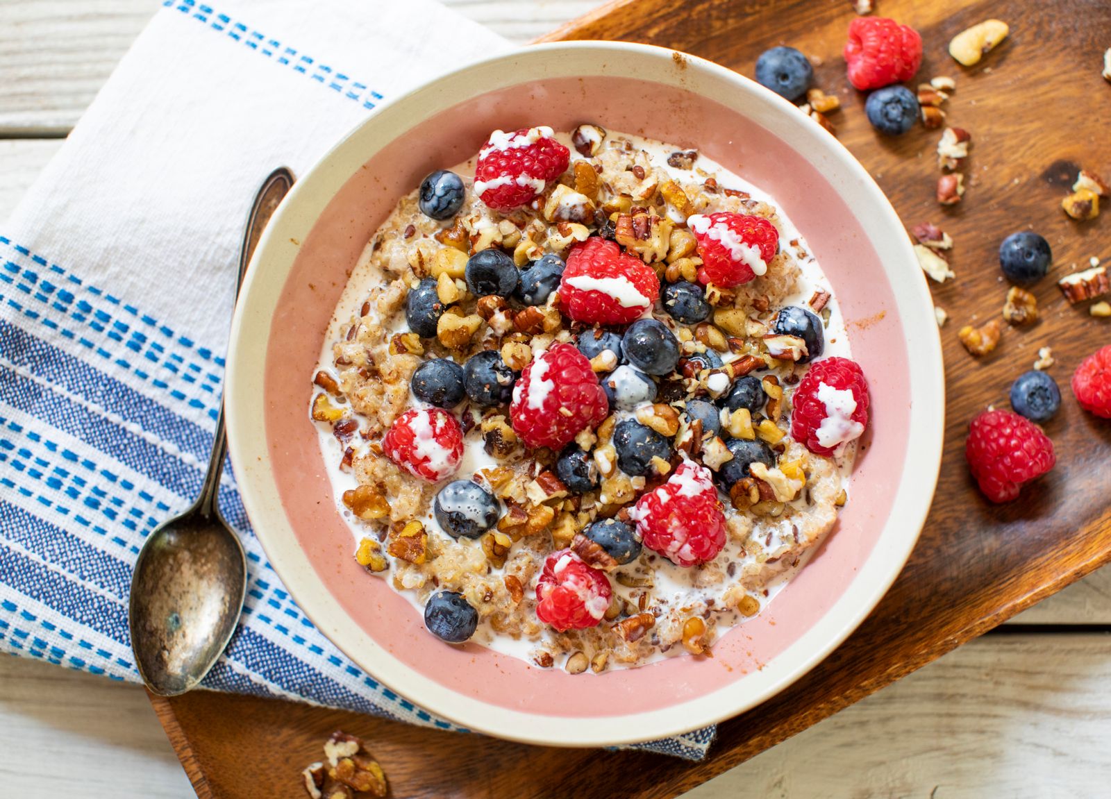 Cereal with blueberries and raspberries