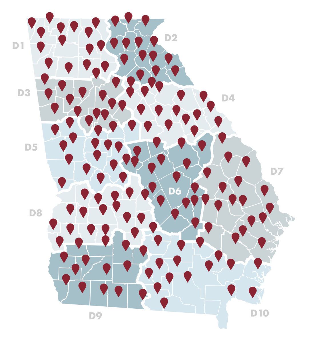 Map of Georgia with GFB Locations